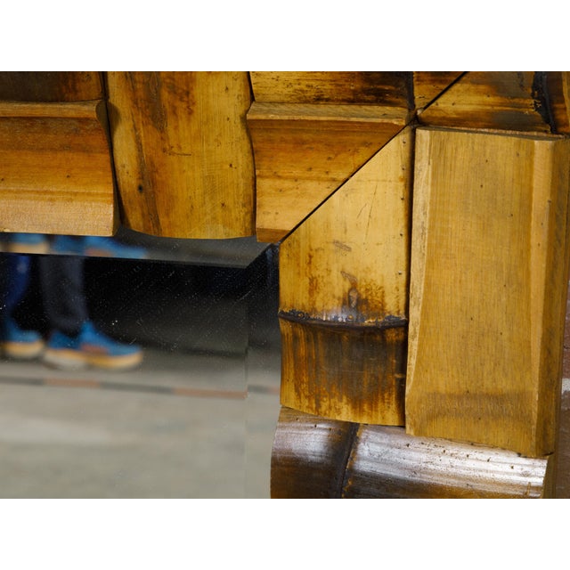 Brown Midcentury French Bamboo Wall Mirror with Geometric Mosaic Style Arrangement For Sale - Image 8 of 10