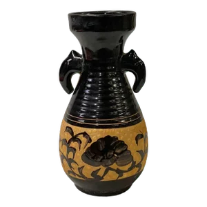 Small Chinese Ware Black Brown Glaze Ceramic Bird Vase Display Art