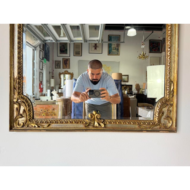 1970s 1970s Vintage Italian Hollywood Regency Gold & Silver Leaf Wall Mirror/ Sold For Sale - Image 5 of 12