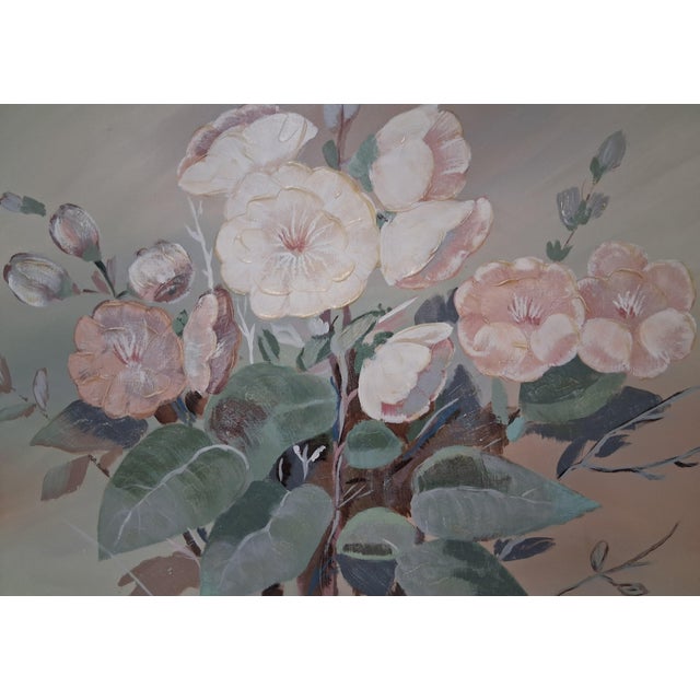 A beautifully oversized Lee Reynolds floral painting, framed in its original mid‑century gold frame and featuring soft...
