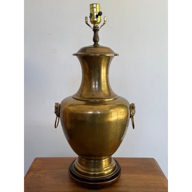 Brass Mid 20th Century Neoclassical Brass Urn Lamp With Foo Dog Handles For Sale - Image 8 of 8