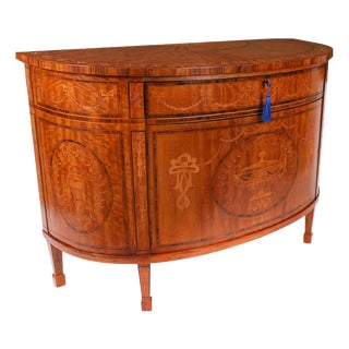 Antique English Sheraton Revival Satinwood and Marquetry Cabinet, 1900 For Sale