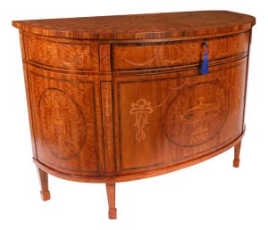 Antique English Sheraton Revival Satinwood and Marquetry Cabinet, 1900