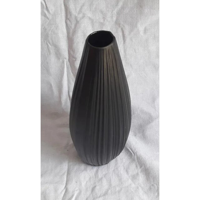 Vintage German Black Op Art Porcelain Vase by Martin Freyer for Rosenthal, 1970s, in Very Good conditions. Designed 1970...