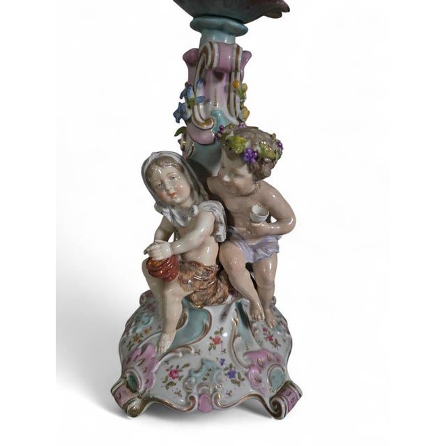 Antique German Porcelain Clock Garniture Set with Candelabra, 1890, Set of 3 For Sale - Image 3 of 15