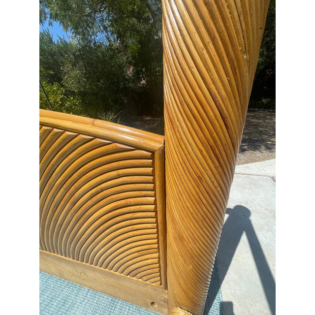 Gold Monumental Vintage Pencil Reed Rattan Canopy Bed, Queen Size For Sale - Image 8 of 12