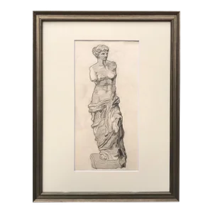 Antique Drawing of a Classical Roman Statue Nude Female
