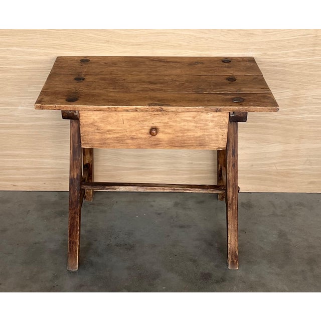 Early 20th Century French Oak Worktable Table with One Drawer, 1920s For Sale - Image 17 of 18