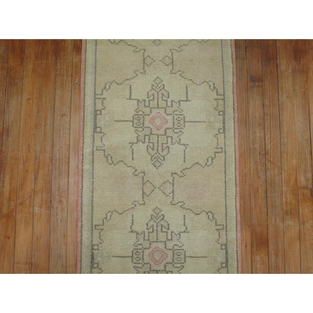 Folk Art Skinny Vintage Zabihi Collection Turkish Runner - 1'10" x 9'1" For Sale - Image 3 of 5