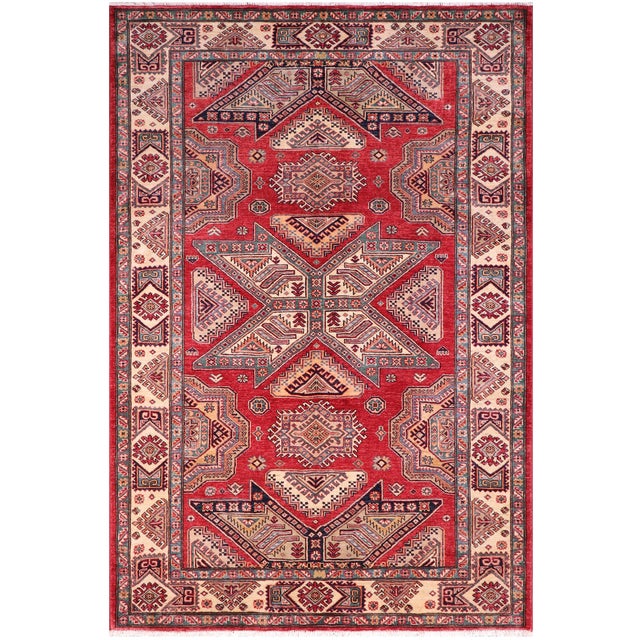 Rustic Super Kazak Red/Ivory Wool Rug- 5'11'' X 7'4'' For Sale - Image 10 of 10