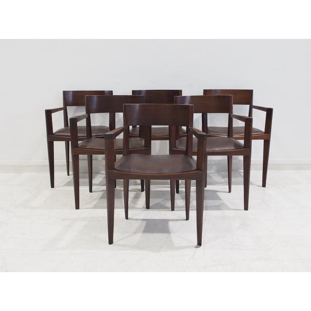 Vintage Italian Dark Brown Wood and Faux Leather Dining Chairs, 1960s, Set of 6 For Sale - Image 14 of 14