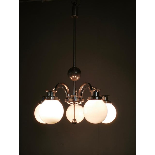 Art Deco Chrome 5-Light Chandelier, Former Czechoslovakia, 1930s For Sale - Image 12 of 14