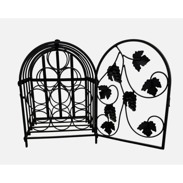 Vintage 90s Black Metal Ivy Wine Rack 9 Bottle Tabletop Display For Sale - Image 4 of 11