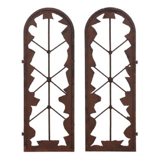 Pair of Arched French Brutalist Iron Panels, C. 1960 For Sale