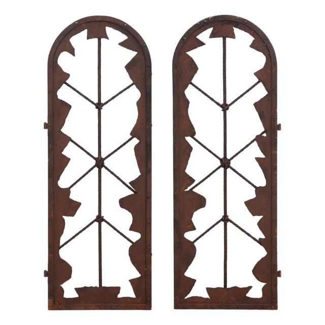 Pair of Arched French Brutalist Iron Panels, C. 1960 For Sale