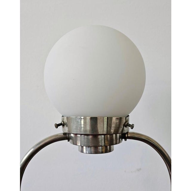 White Art Deco Table Lamp with Opaline Glass Ball Shade and Chrome Stand, 1930 For Sale - Image 8 of 12
