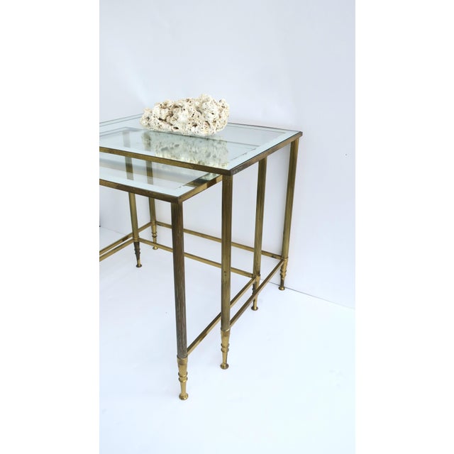 Metal Brass Glass Nesting Tables Maison Jansen Style, Set For Sale - Image 7 of 12