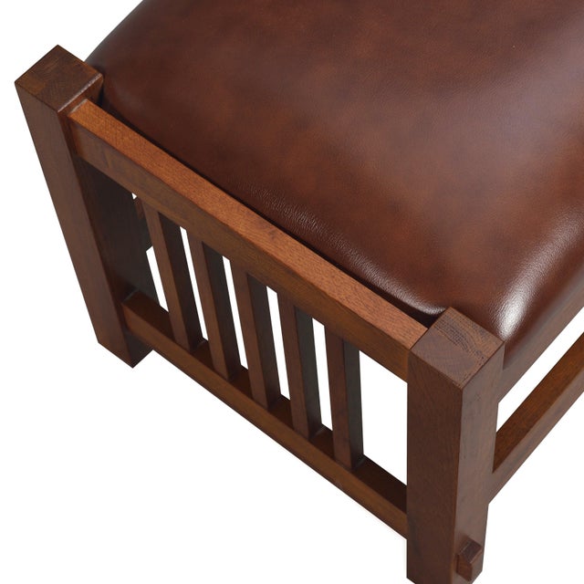 2020s Mission Spindle Stool - Quarter Sawn Oak & Leather - Walnut For Sale - Image 5 of 13