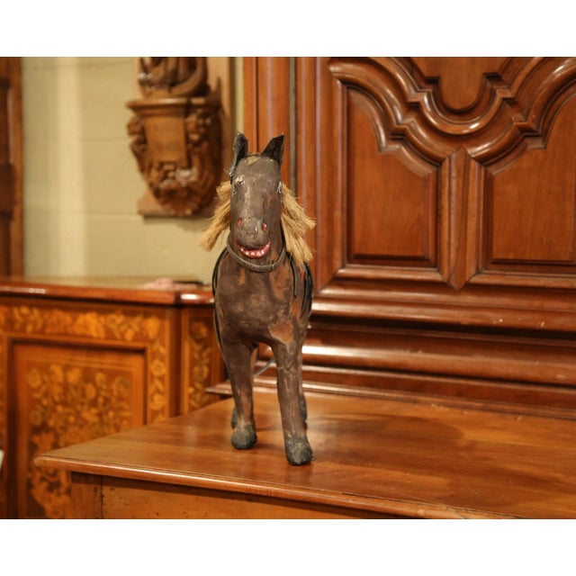 Animal Skin 19th Century French Leather and Papier Mâché Horse Sculpture With Horsehair Mane For Sale - Image 7 of 10