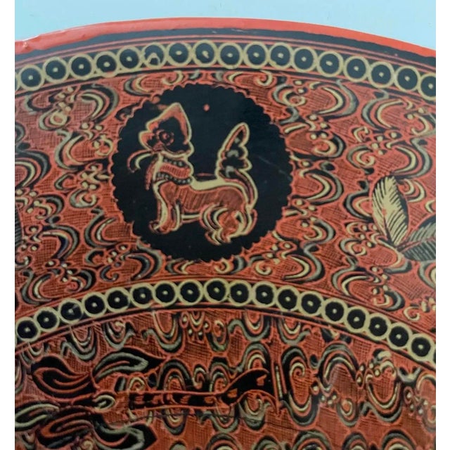 Late 19th Century Burmese Yun Lacquer Plate With Eight Astrological Animals For Sale - Image 4 of 7