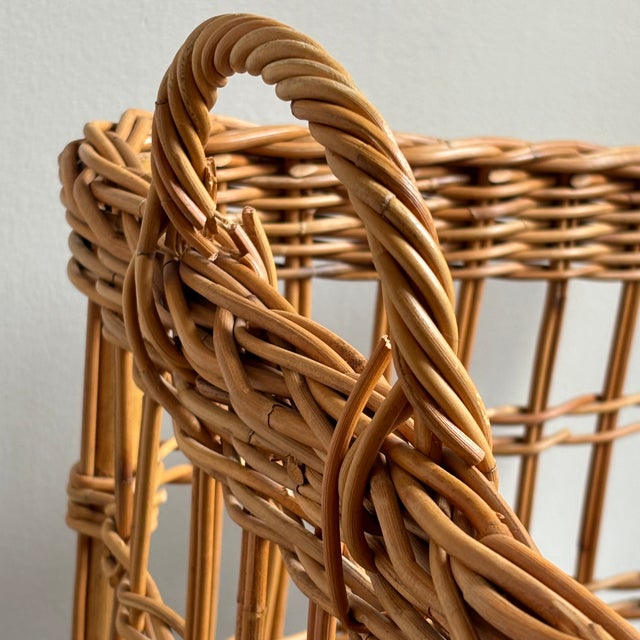 Vintage European Style Open-Weave Rolling Wicker Basket For Sale - Image 12 of 12