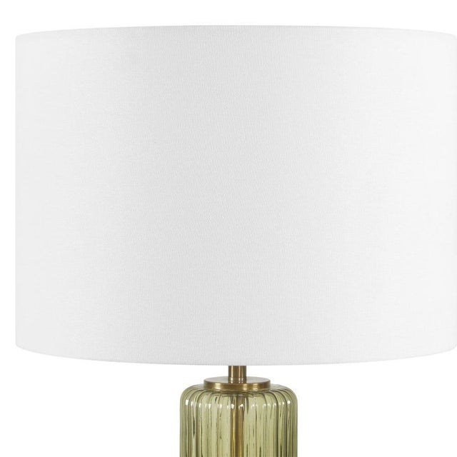 Green Glass/Brass Table Lamp With Shade For Sale - Image 4 of 8