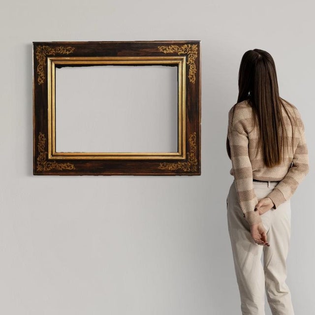 Brown Vintage Tuscan Painted and Gilded Wood Frame, 1970 For Sale - Image 8 of 12