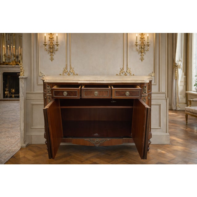 1880 French Louis XVI Mahogany Marble Bahut Cabinet For Sale - Image 10 of 14