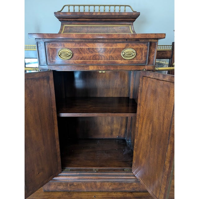 Theodore Alexander 1930s Theodore Alexander Neoclassical Style Exotic Wood and Brass Umbrella Stand/Cabinet With Etched Glass Cabinets for Additional Storage For Sale - Image 4 of 11