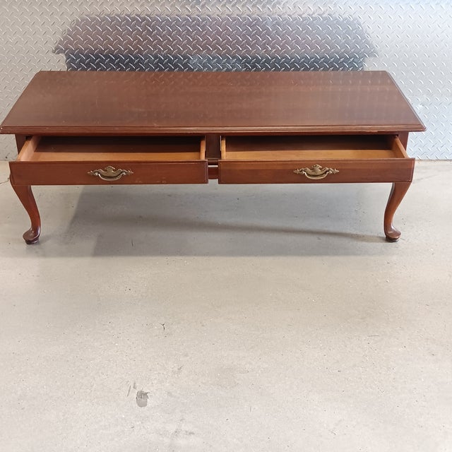 Vintage French Country Ethan Allen Cherry Finish Coffee Table With Cabriole Legs For Sale - Image 12 of 14