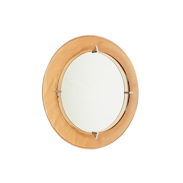 Round Salmon Glass Wall Mirror from Cristal Art, 1960s For Sale - Image 12 of 12