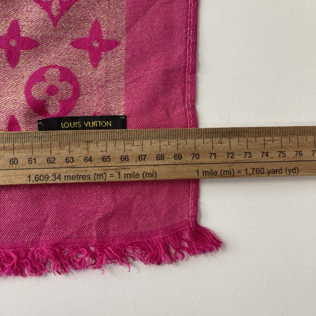 Louis Vuitton Pink Reversible Silk Wool Scarf | Chairish