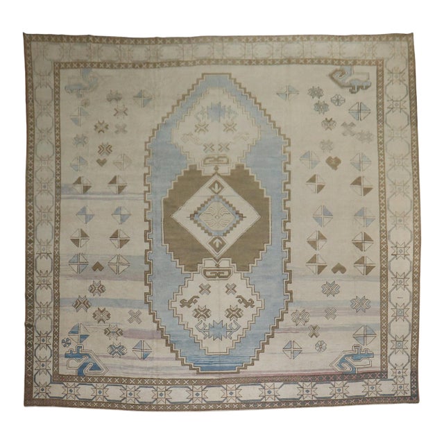 Vintage Cream Blue Oversize Rug - 13' x 15' For Sale