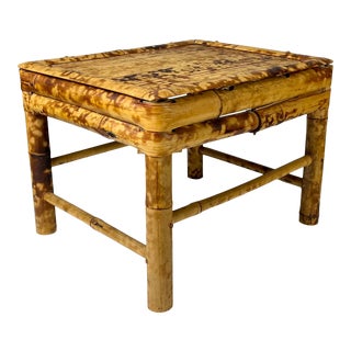 Vintage Boho Chic Flamed Bamboo Foot Stool With Peg Joinery For Sale
