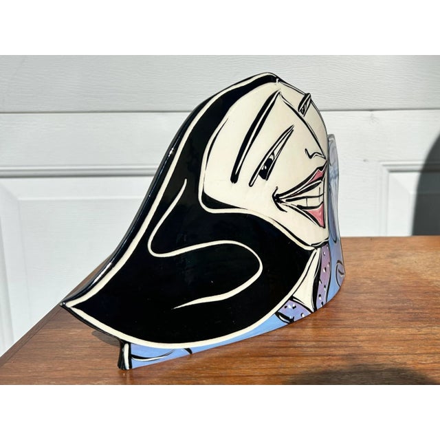 A great decorative freestanding postmodern face. Hand crafted by 90’s pottery artist Jude Odell.