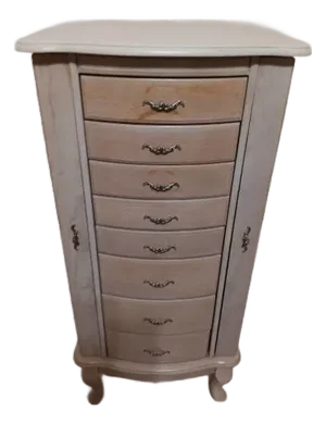1950s Jewelry Organizer Standing Armoire Cabinet Oak Wood 8 Drawer