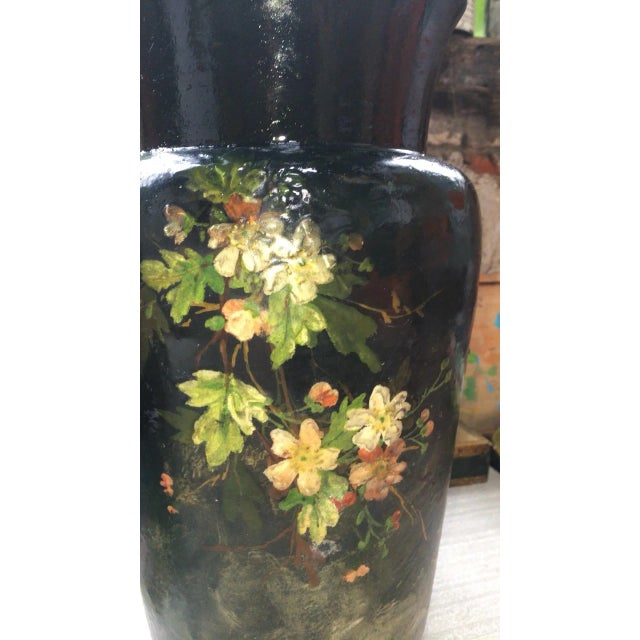 Late 19th Century Large French Majolica Vase with Flowers Edouard Gilles, circa 1880 For Sale - Image 5 of 12
