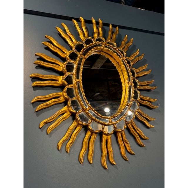 Modern VIntage Italian Giltwood Sunburst Mirror For Sale - Image 3 of 5