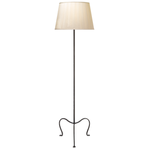 J. Randall Powers by Visual Comfort Signature Albert Petite Tri-Leg Floor Lamp in Aged Iron with Silk Box Pleat Shade