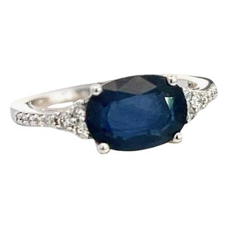 Natural Sapphire Diamond Ring Size 6.25 14k W Gold 2.86 TCW Certified, Size 9.25 For Sale