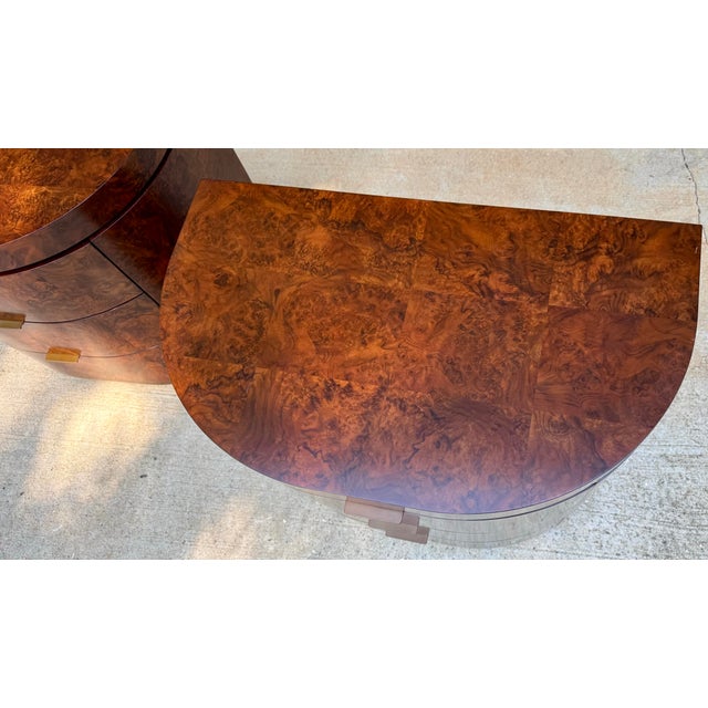 Jonathan Charles Jacques Burl Walnut Demilune Nightstand, Set of 2 For Sale In Greenville, SC - Image 6 of 10