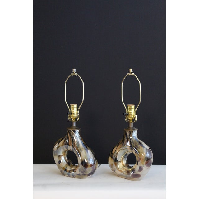 Glass Mid 20th Century Petite Seguso Style Lamps - a Pair For Sale - Image 7 of 16
