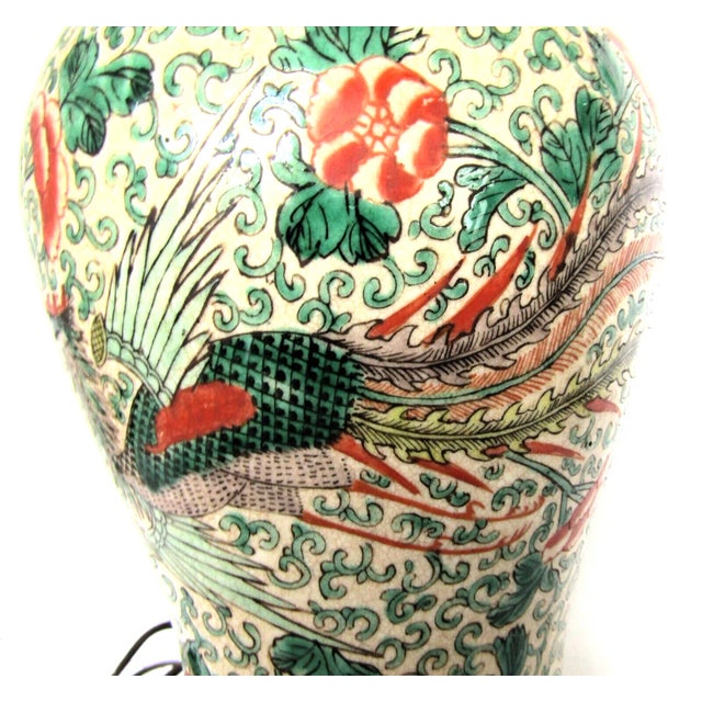 Antique Chinese Ming Dynasty Famille Verte Phoenix Vase Table Lamps - a Pair For Sale - Image 10 of 12