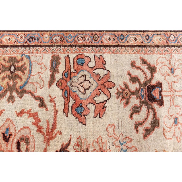 Antique Persian Sultanabad Beige Bold Handmade Wool Rug For Sale - Image 4 of 9