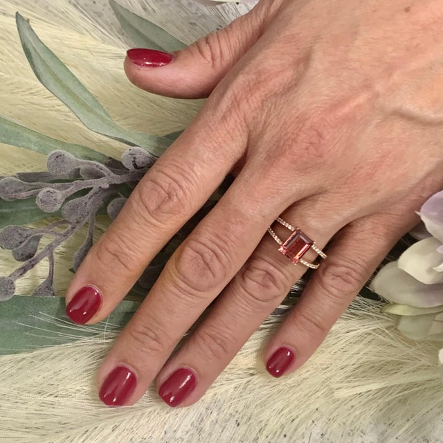 Natural Tourmaline Diamond Ring 14k Rose Gold 2.2 TCW Certified For Sale - Image 13 of 16
