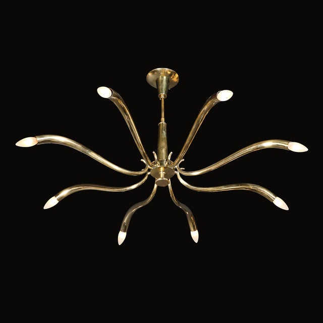 Mid-Century Polished Brass 8-Arm Sculptural Chandelier by Oscar Torlasco For Sale - Image 9 of 17