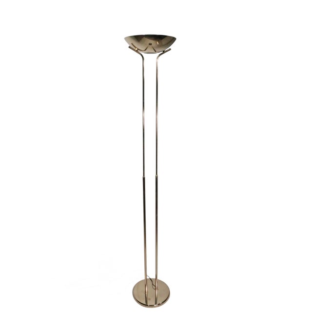 Metal 1980s Hollywood Regency Art Deco Revival Halogen Torchiere Uplight Floor Lamp For Sale - Image 7 of 17