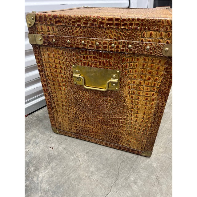 Vintage Leather Faux Croc Trunk For Sale In Philadelphia - Image 6 of 8