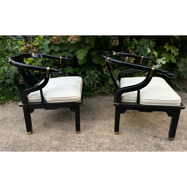 Mid-Century Modern James Mont Style Chinoiserie Ming Horseshoe Chairs Attributed to Century Furniture - A Pair For Sale - Image 3 of 11