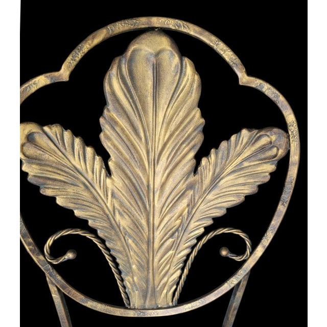 1990s 1990s Hollywood Regency Gold Gilt Metal Leaf Back Dining Chairs With Black & Cream Striped Upholstery - Set of 6 For Sale - Image 5 of 15